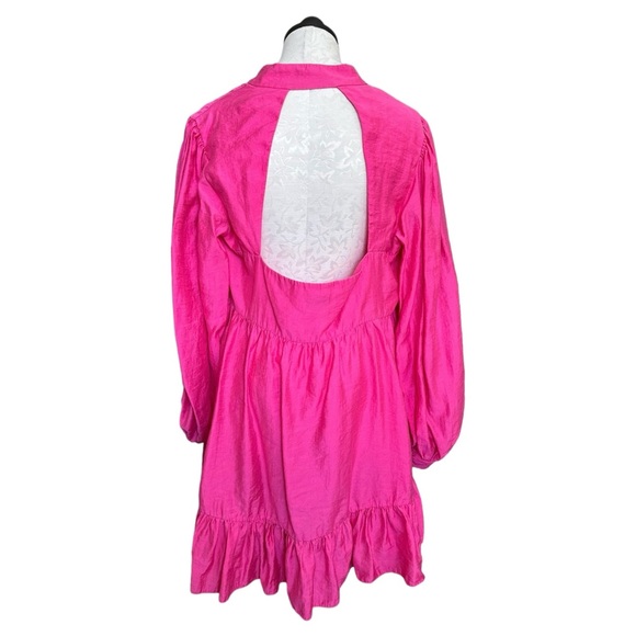 ASOS LUXE Curve Pussybow Cupped Mini Dress Blouson Sleeve Open Back Pink Size 18 - Picture 6 of 14